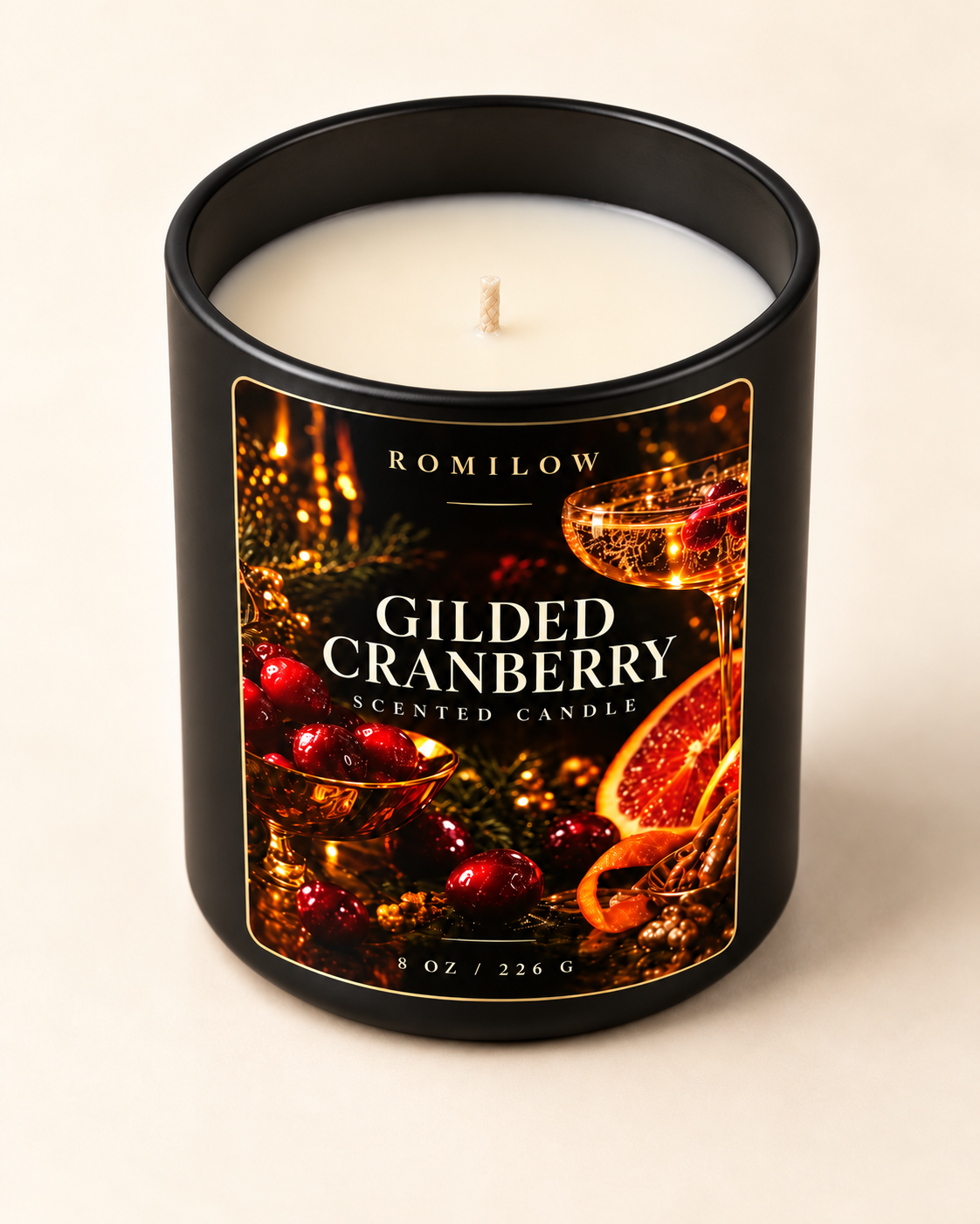 Romilow Gilded Cranberry 8 oz scented candle, product photo 8
