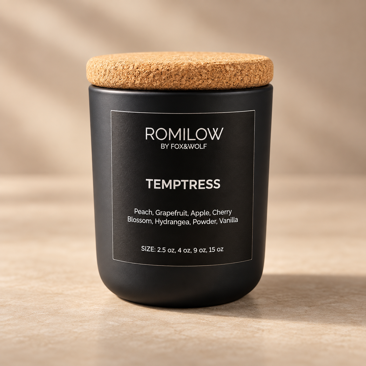 Peach, Cherry Blossom & Vanilla Scented Candle, 3 oz – Temptress – Final Stock