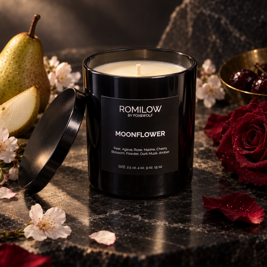 Pear, Cherry Blossom & Amber Scented Candle, 9 oz – Moonflower