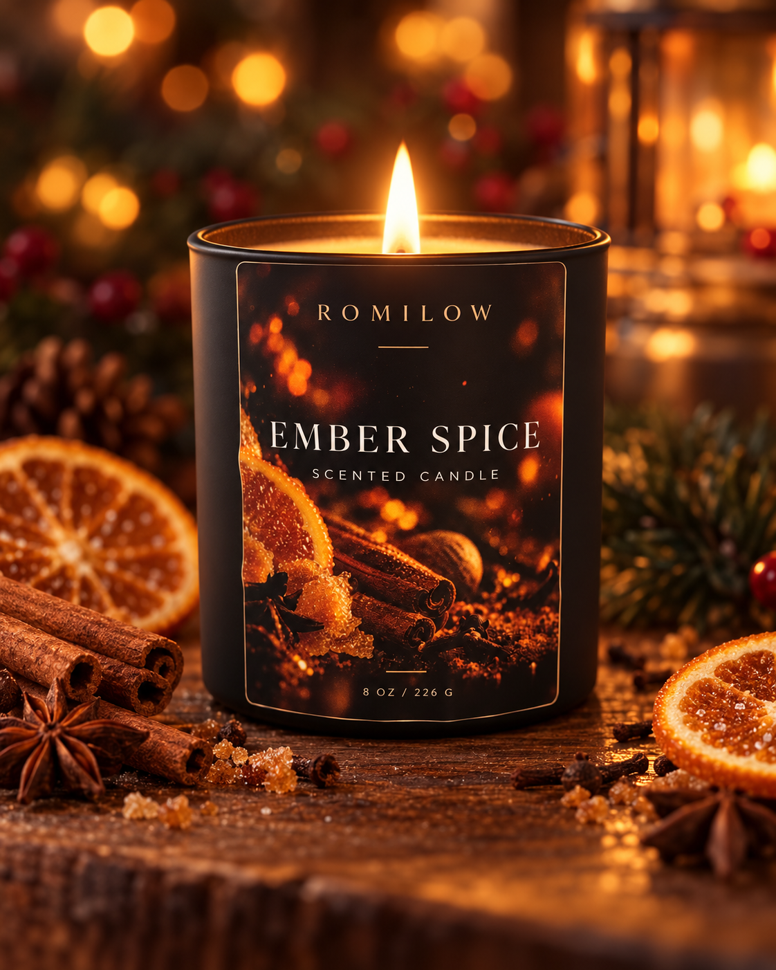 Romilow Ember Spice 8 oz scented candle, product photo 3