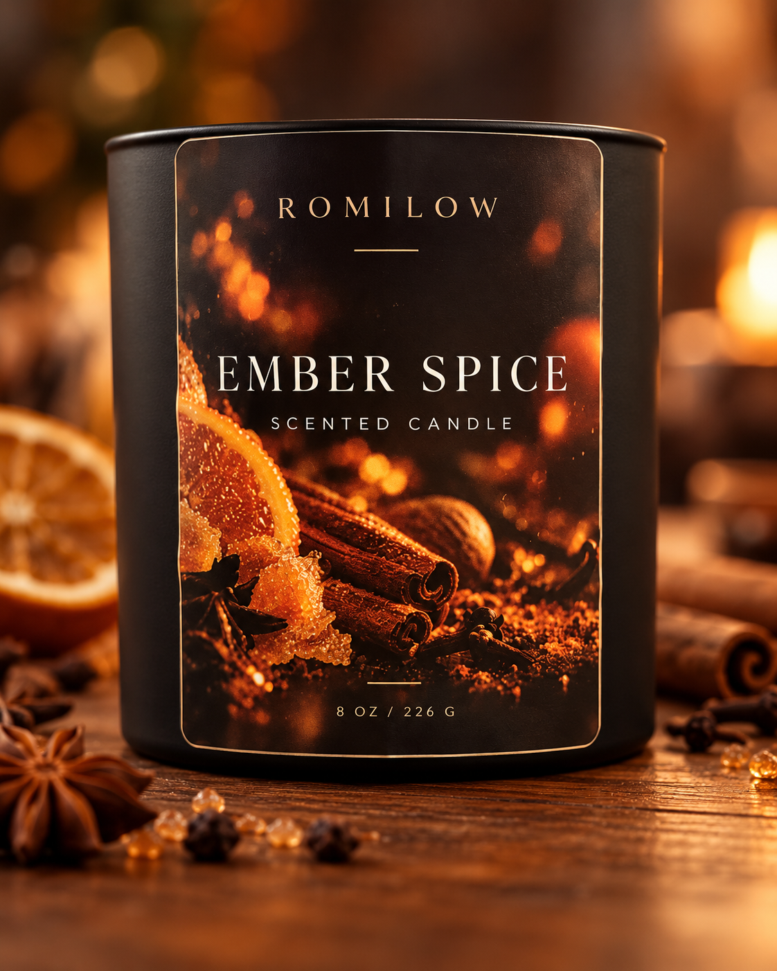 Romilow Ember Spice 8 oz scented candle, product photo 4