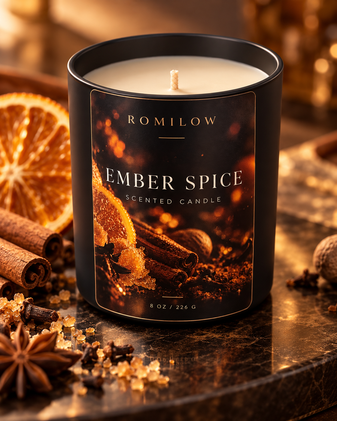 Romilow Ember Spice 8 oz scented candle, product photo 5