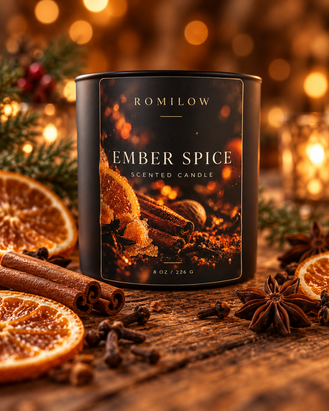 Romilow Ember Spice 8 oz scented candle, product photo 7