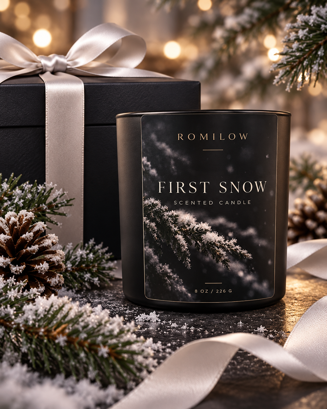 Romilow First Snow 8 oz scented candle, product photo 4