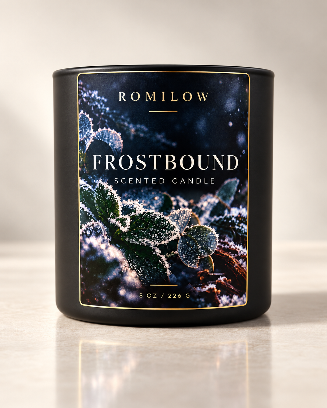 Romilow Frostbound 8 oz scented candle, product photo 1