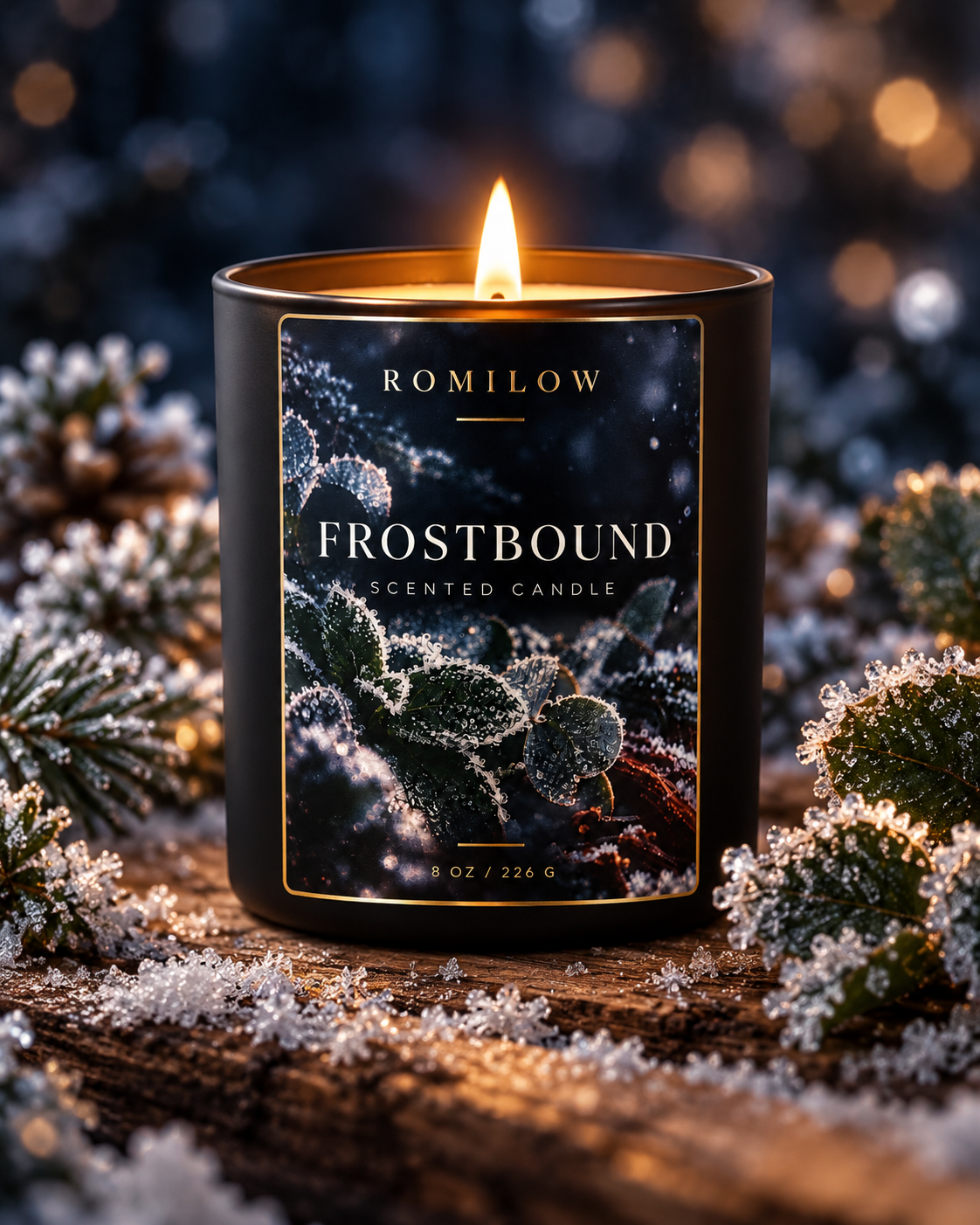Romilow Frostbound 8 oz scented candle, product photo 7