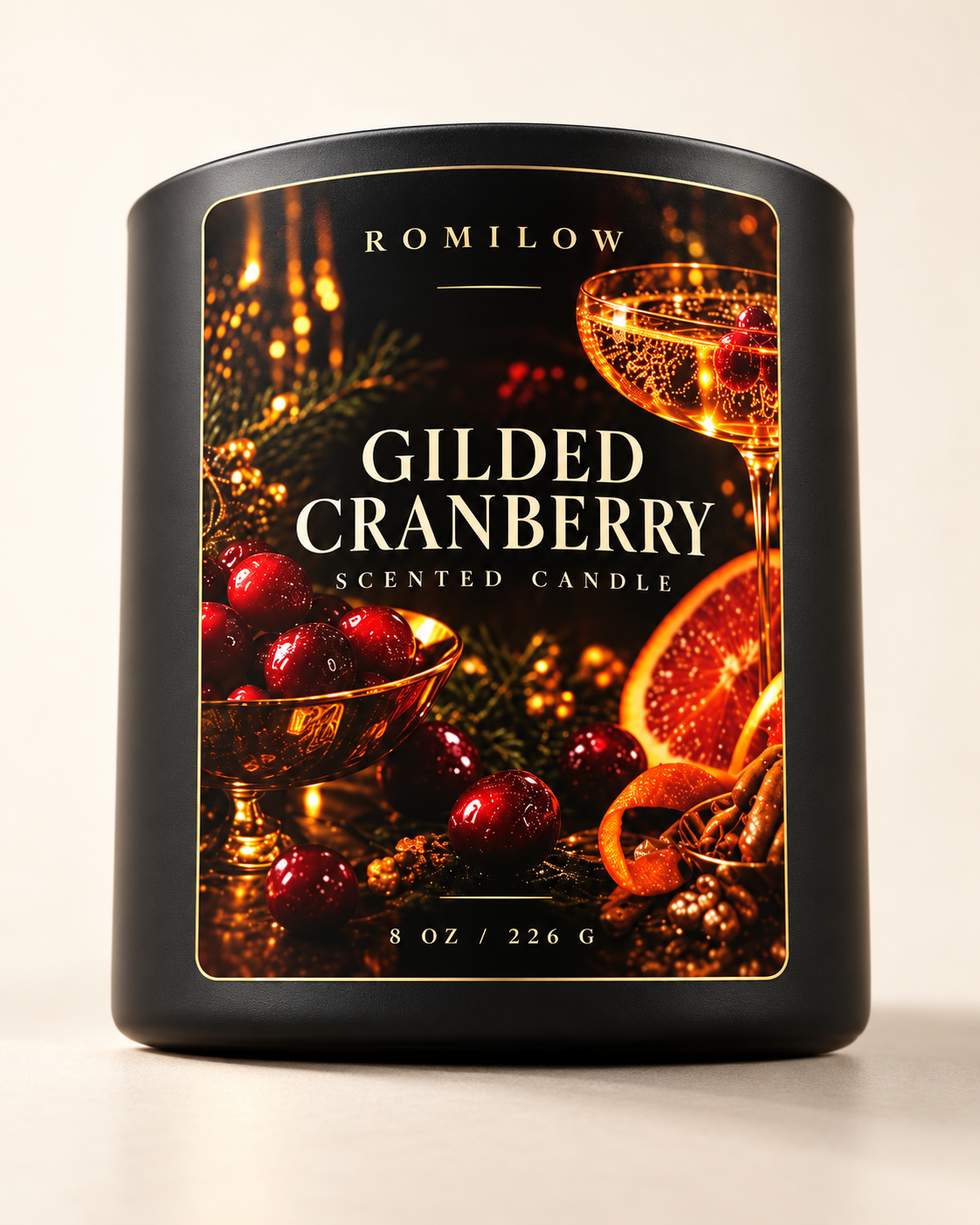 Romilow Gilded Cranberry 8 oz scented candle, product photo 2