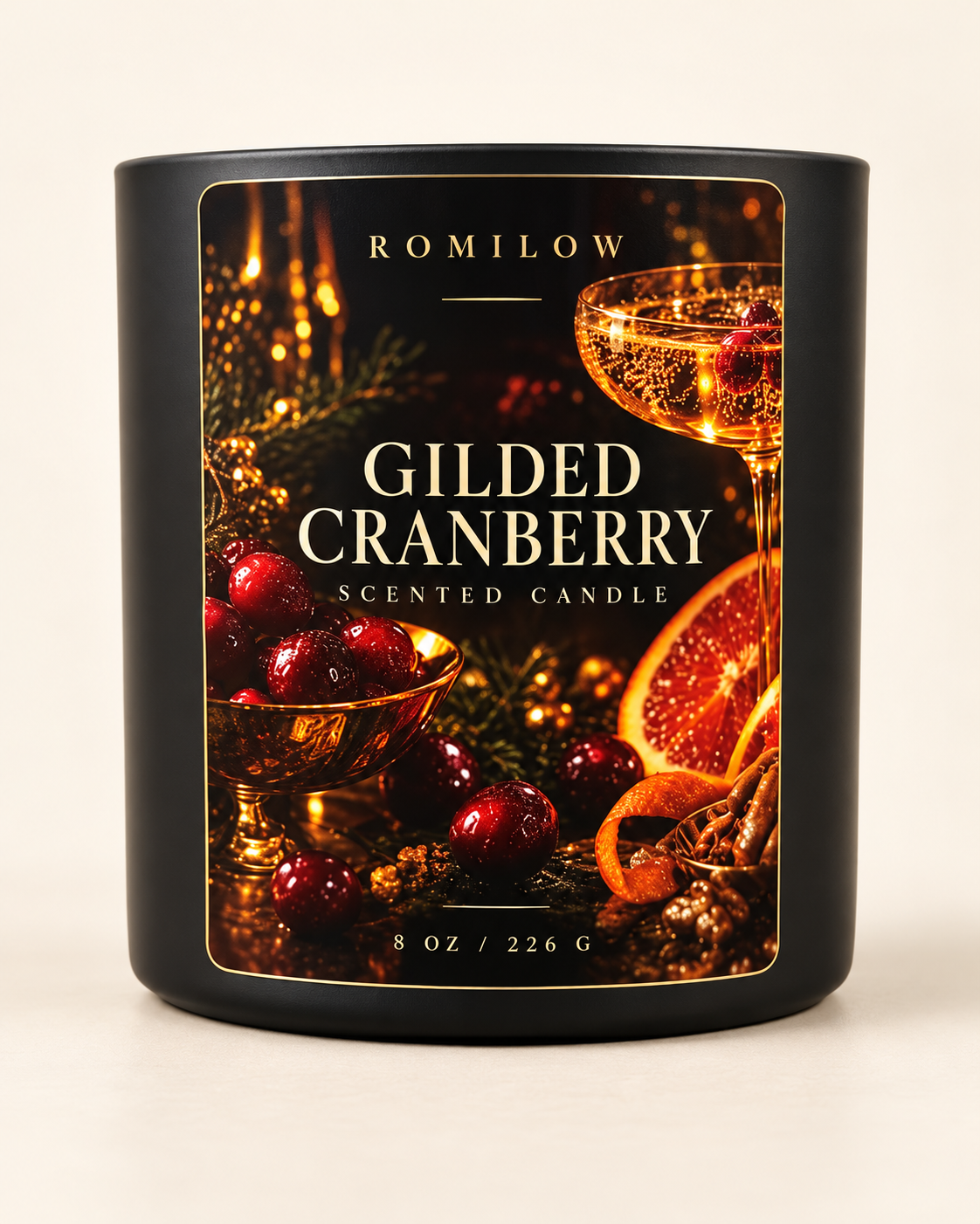 Romilow Gilded Cranberry 8 oz scented candle, product photo 3