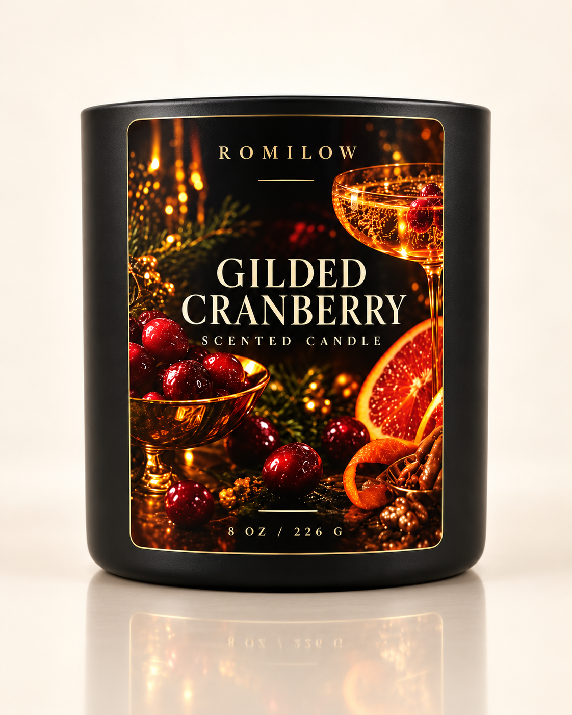 Romilow Gilded Cranberry 8 oz scented candle, product photo 4