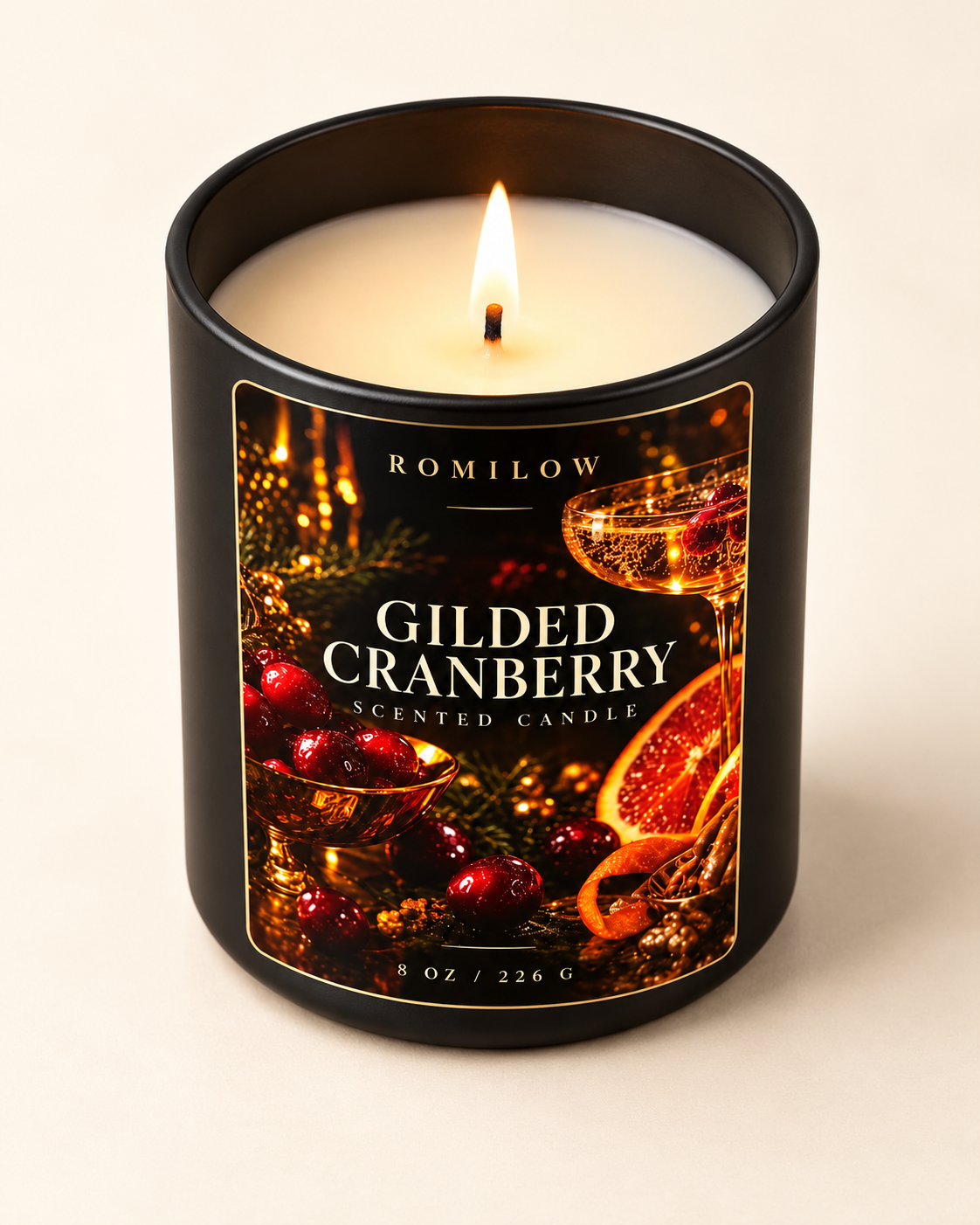 Romilow Gilded Cranberry 8 oz scented candle, product photo 5