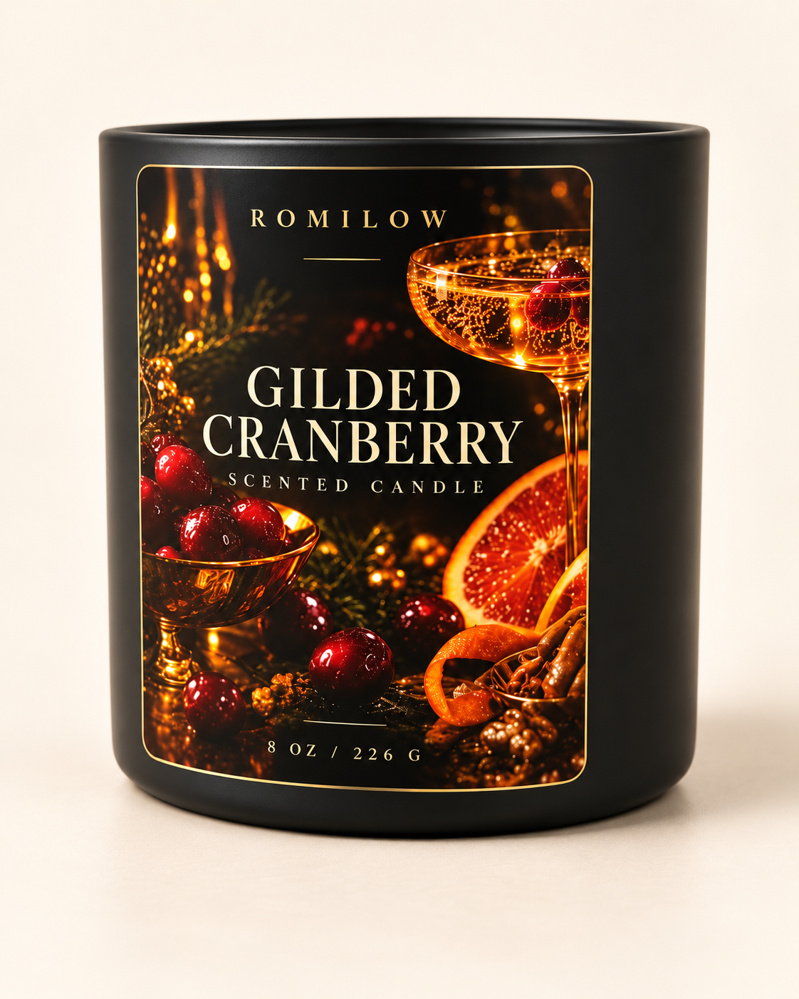Romilow Gilded Cranberry 8 oz scented candle, product photo 6