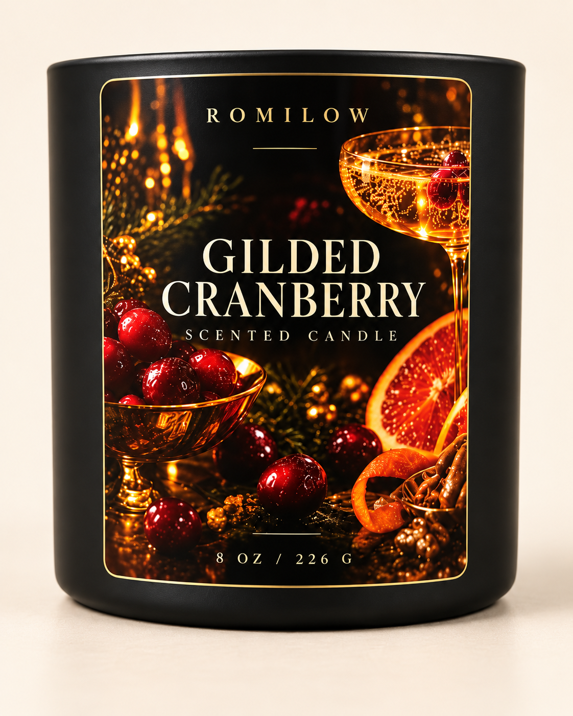 Romilow Gilded Cranberry 8 oz scented candle, product photo 7