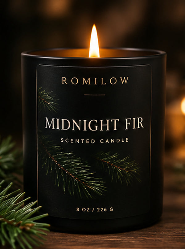 Romilow Midnight Fir 8 oz scented candle, product photo 1