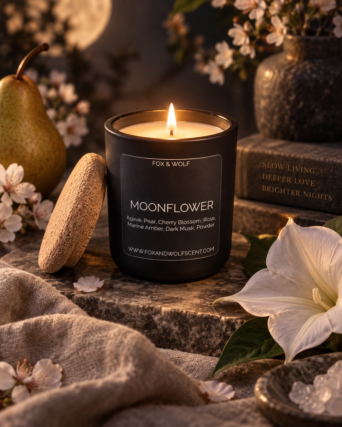 Moonflower — Pear, Cherry Blossom & Amber — 3 oz Scented Candle — Final Stock