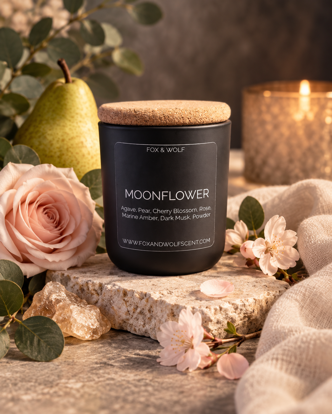 Moonflower — Pear, Cherry Blossom & Amber — 3 oz Scented Candle — Final Stock