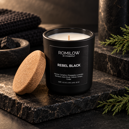 Rebel Black — Marine, Cedar & Dark Musk — 3 oz Scented Candle — Final Stock