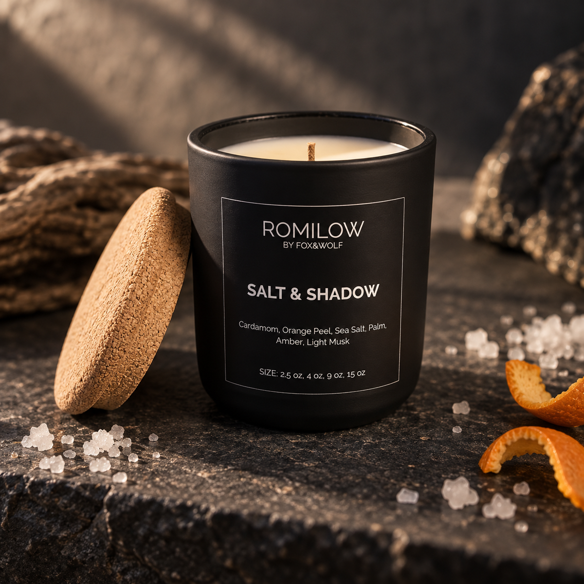 Sea Salt & Amber Scented Candle, 3 oz – Salt & Shadows – Final Stock
