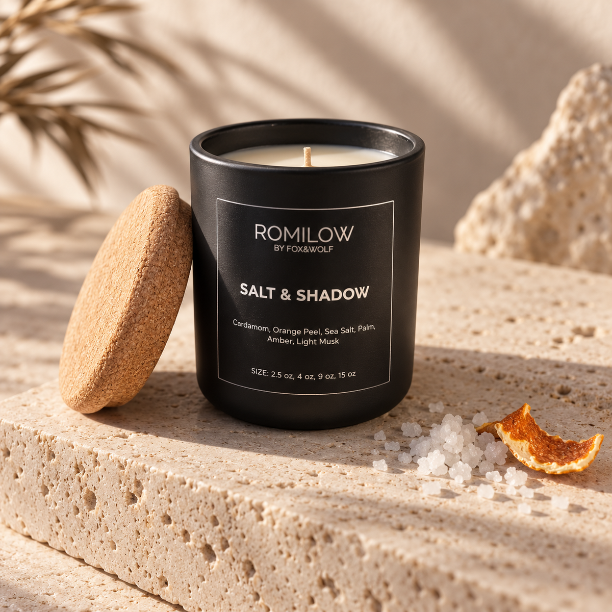 Sea Salt & Amber Scented Candle, 3 oz – Salt & Shadows – Final Stock