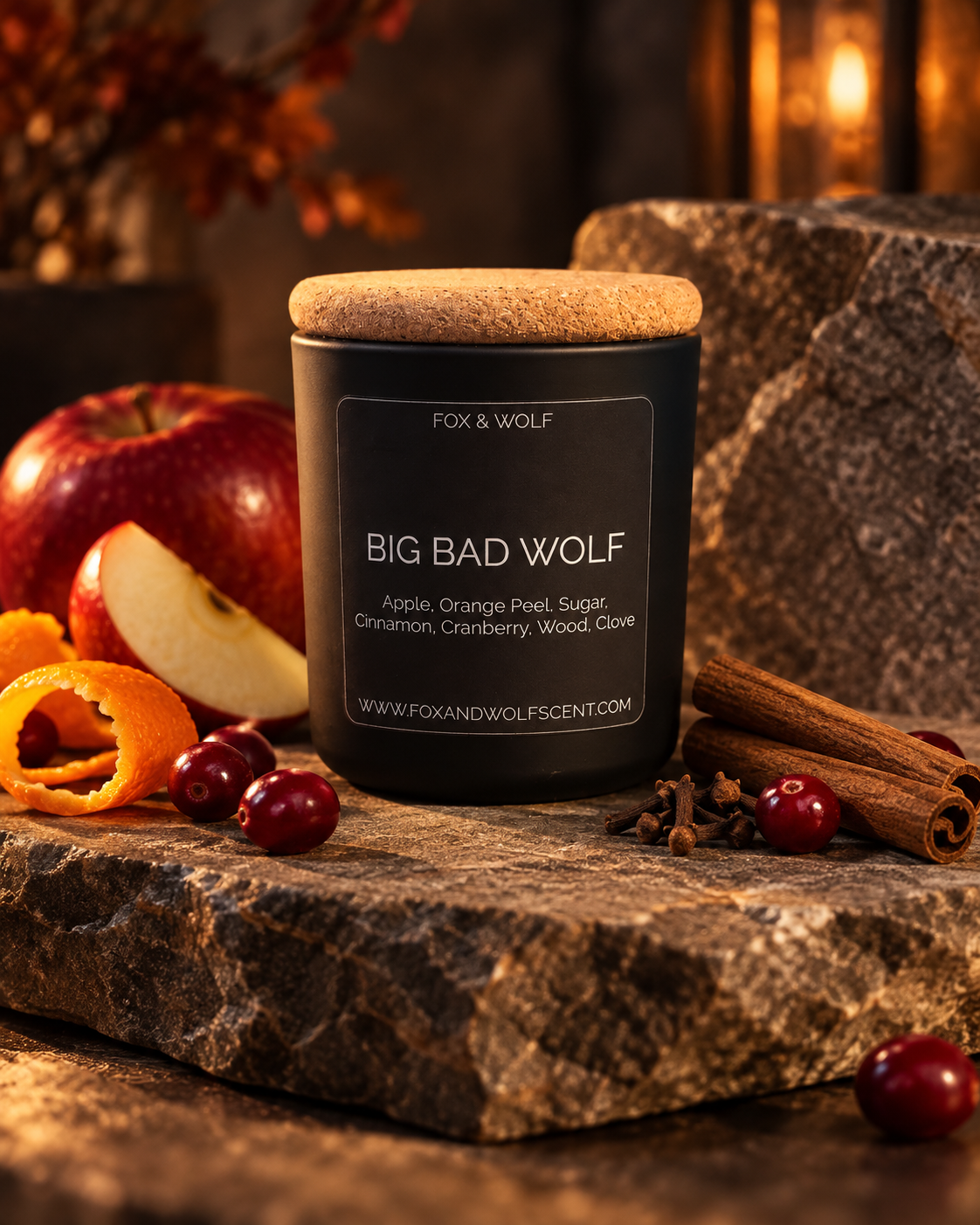 Apple, Cranberry & Spice Scented Candle, 3 oz – Big Bad Wolf – Final Stock