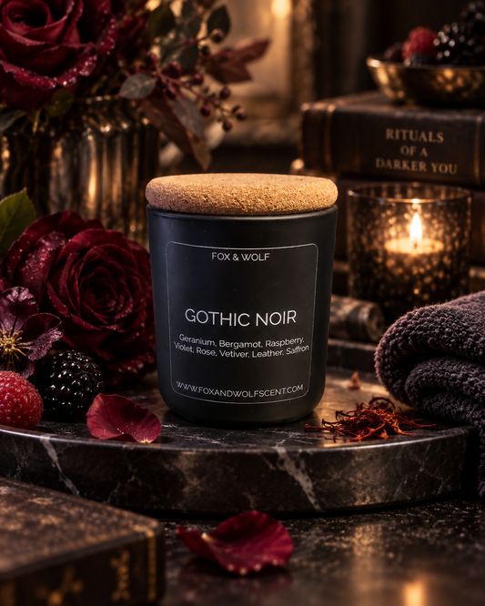 Rose, Leather & Saffron Scented Candle, 3 oz – Gothic Noir – Final Stock