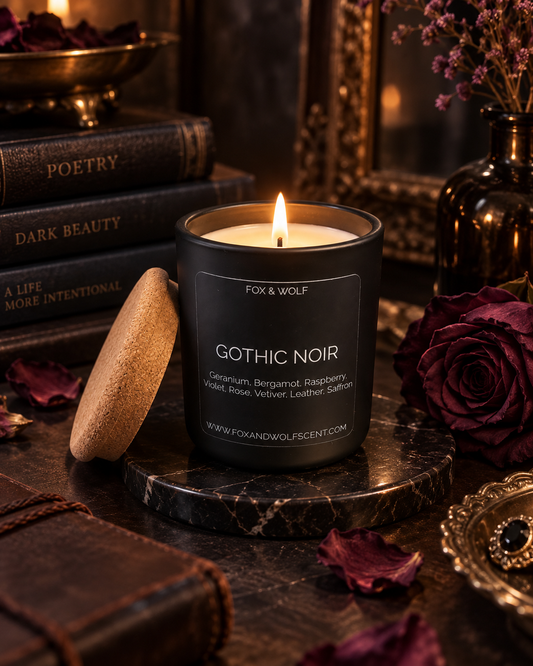 Rose, Leather & Saffron Scented Candle, 3 oz – Gothic Noir – Final Stock