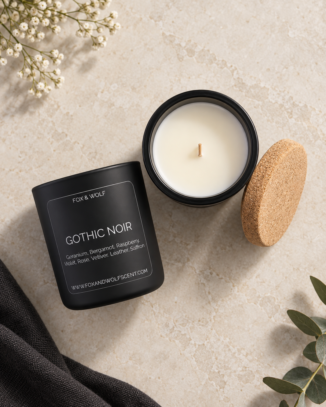 Rose, Leather & Saffron Scented Candle, 3 oz – Gothic Noir – Final Stock