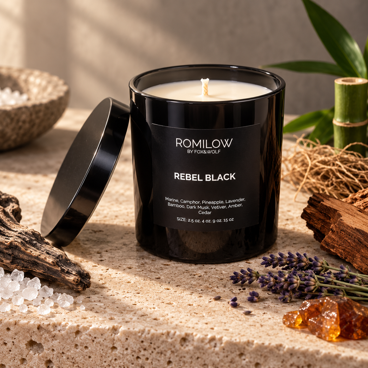 Rebel Black — Marine, Cedar & Dark Musk — 9 oz Scented Candle