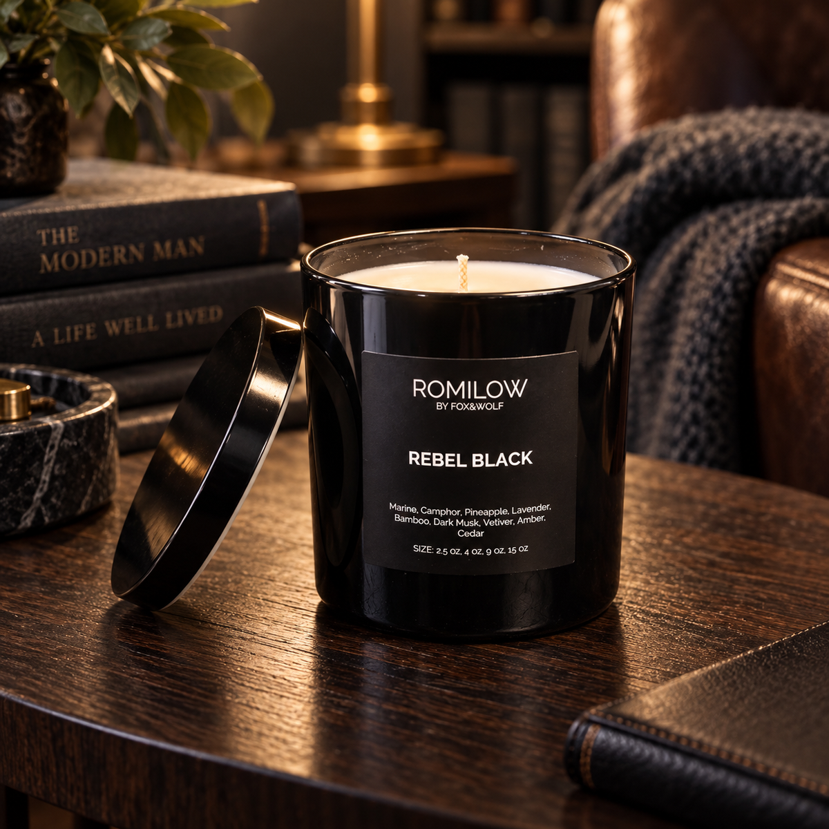 Rebel Black — Marine, Cedar & Dark Musk — 9 oz Scented Candle