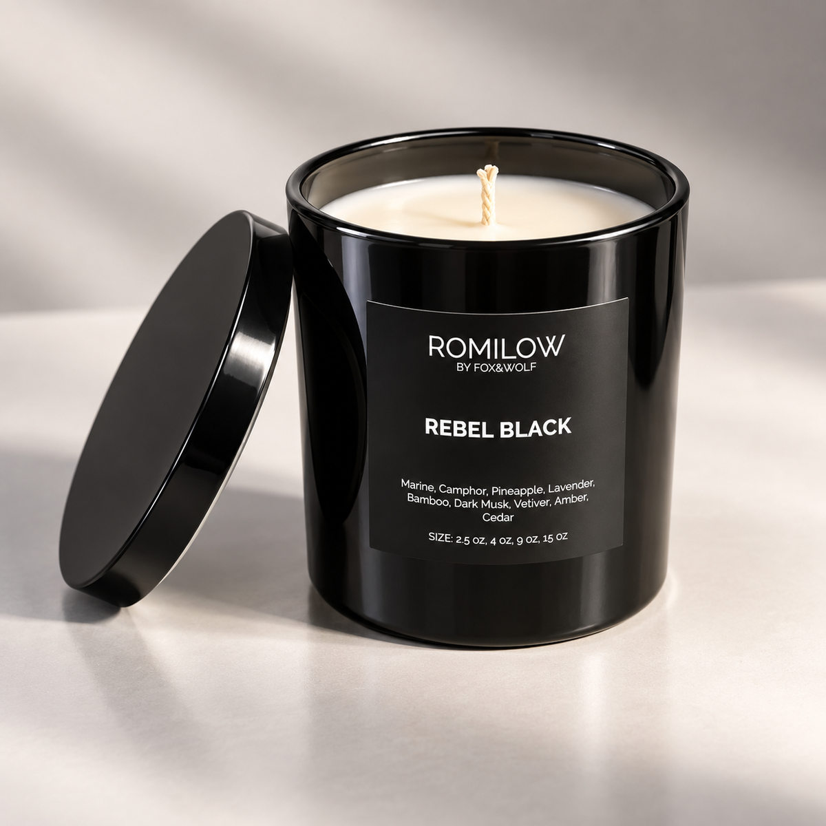 Rebel Black — Marine, Cedar & Dark Musk — 9 oz Scented Candle