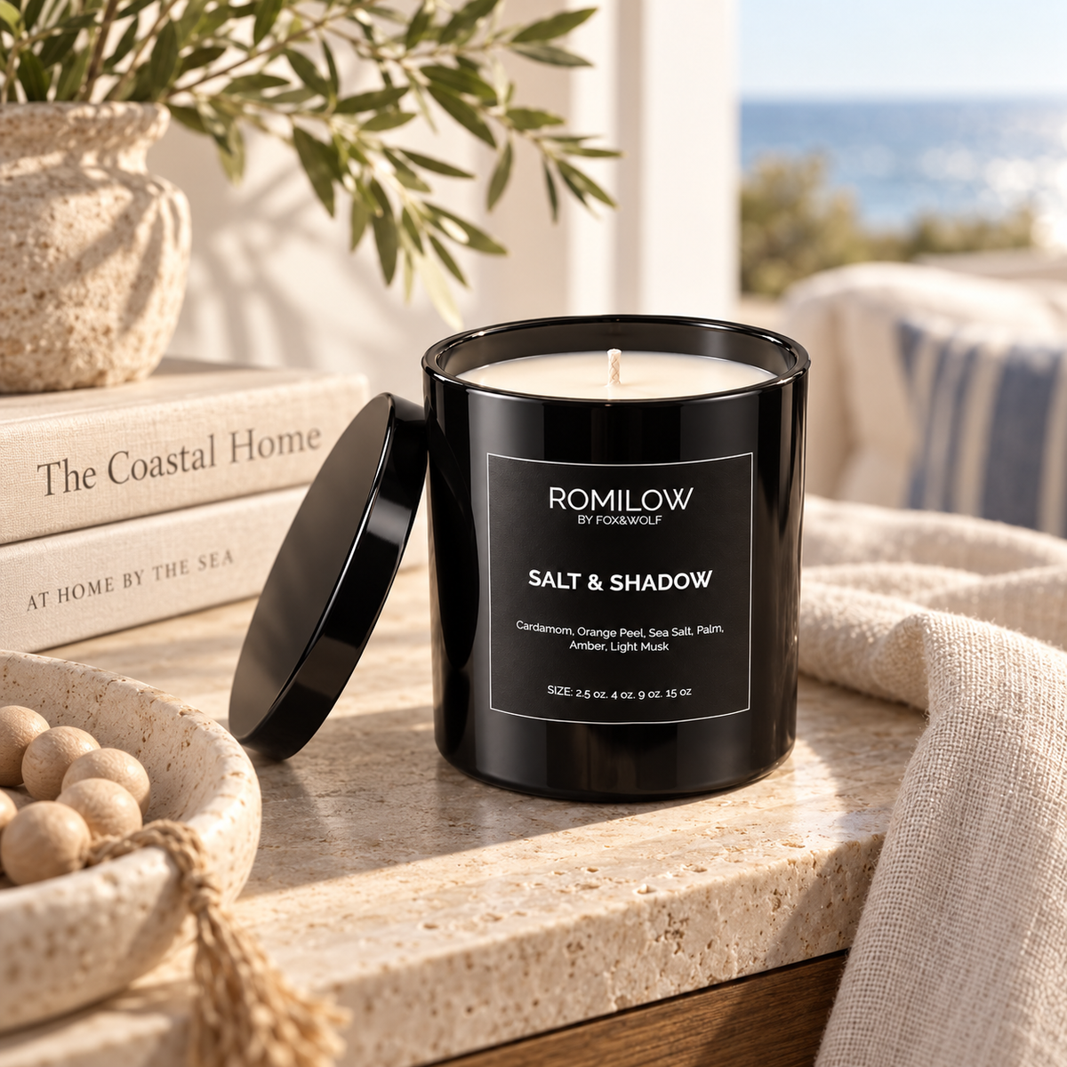 Sea Salt & Amber Scented Candle, 9 oz – Salt & Shadows