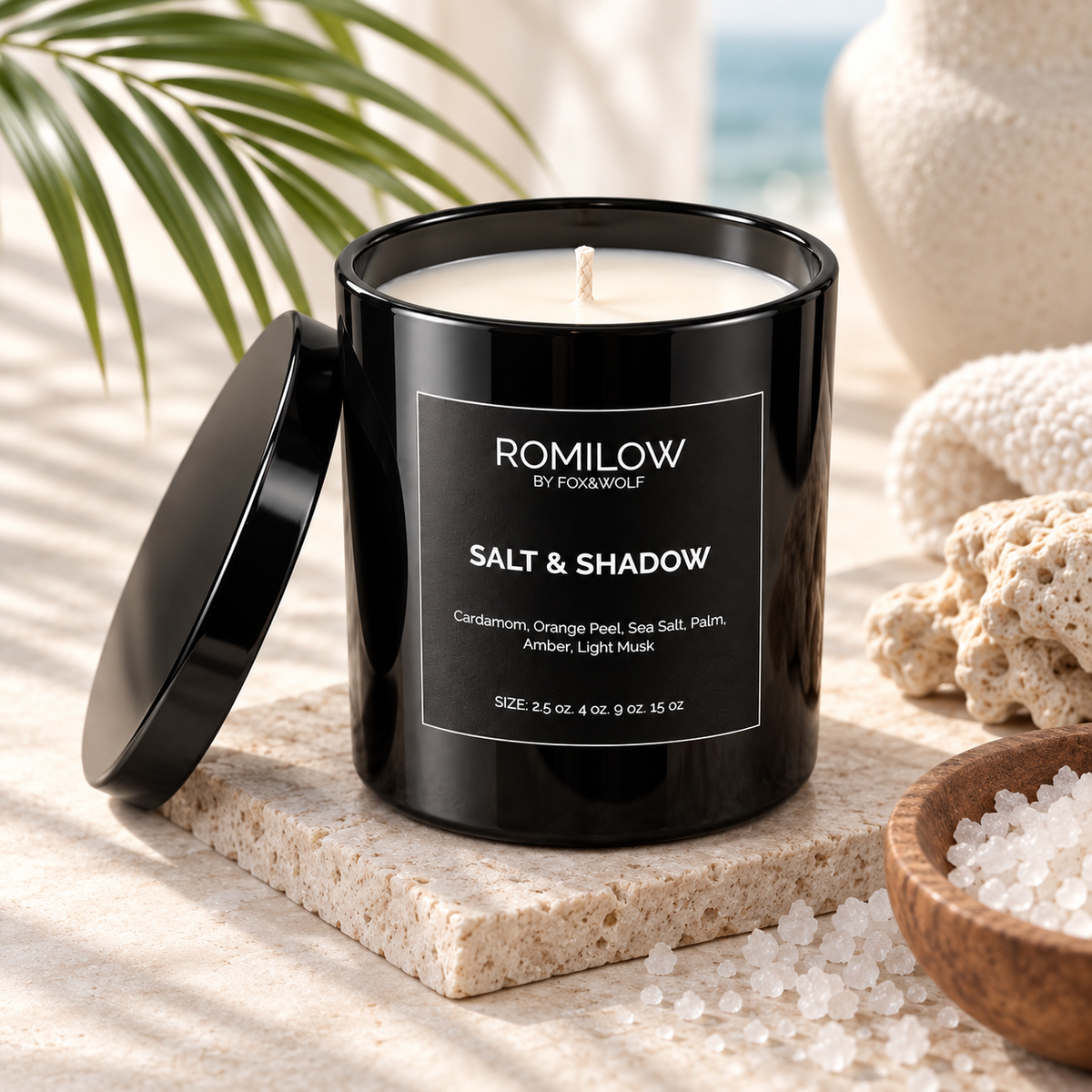 Sea Salt & Amber Scented Candle, 9 oz – Salt & Shadows