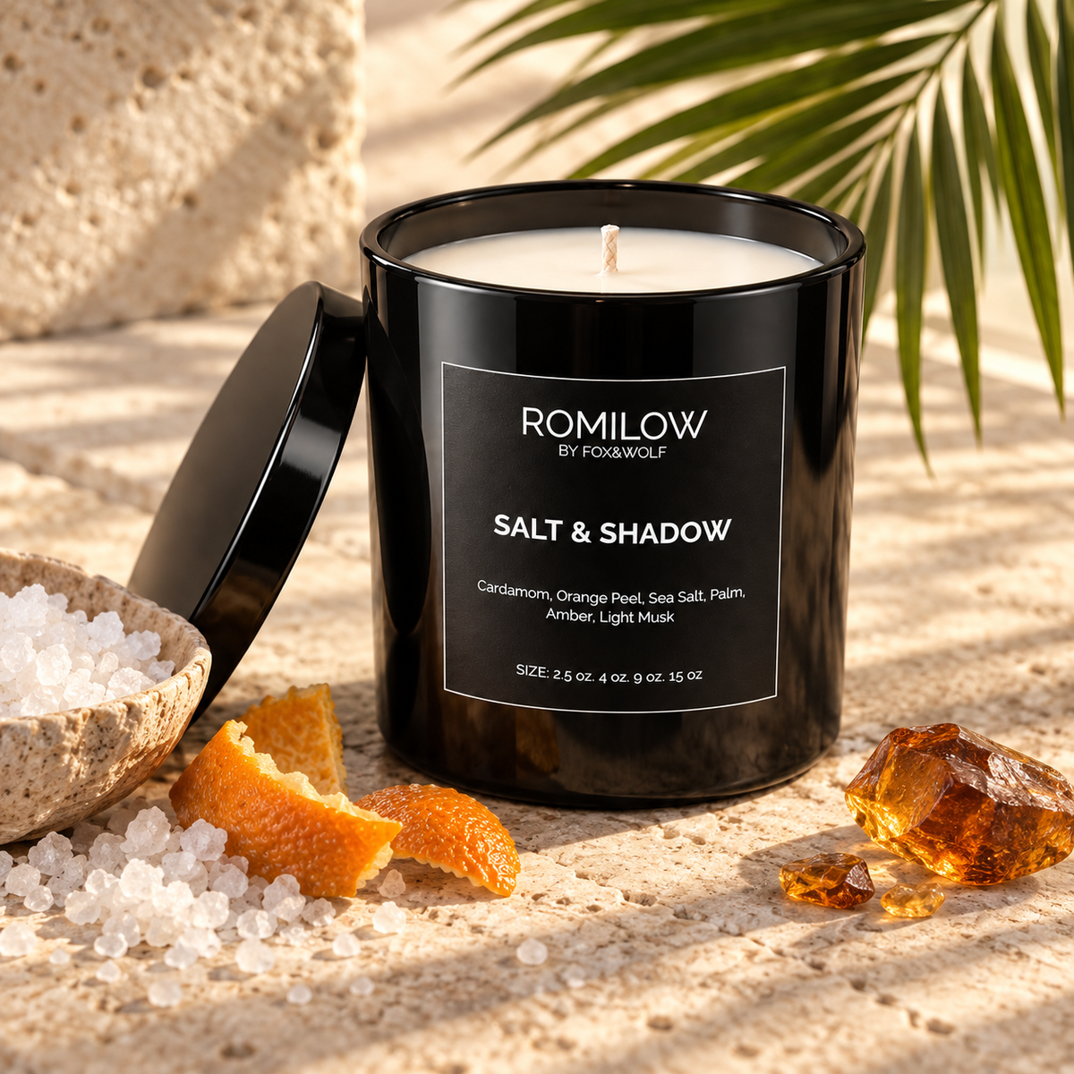 Sea Salt & Amber Scented Candle, 9 oz – Salt & Shadows