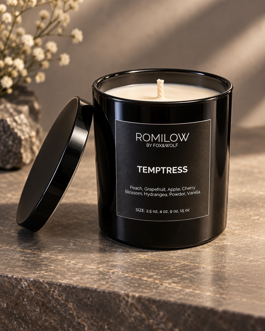 Peach, Cherry Blossom & Vanilla Scented Candle, 9 oz – Temptress