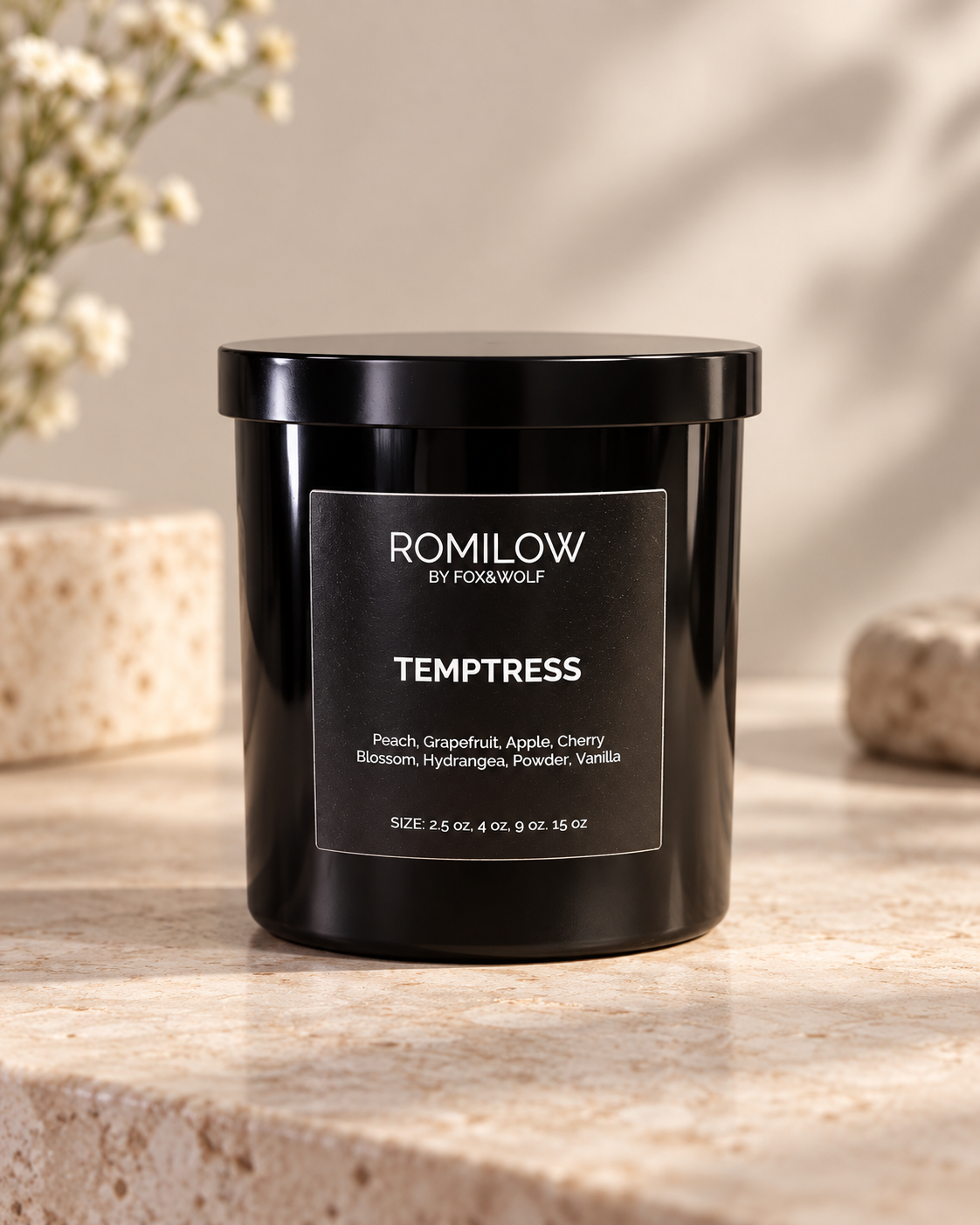 Peach, Cherry Blossom & Vanilla Scented Candle, 9 oz – Temptress