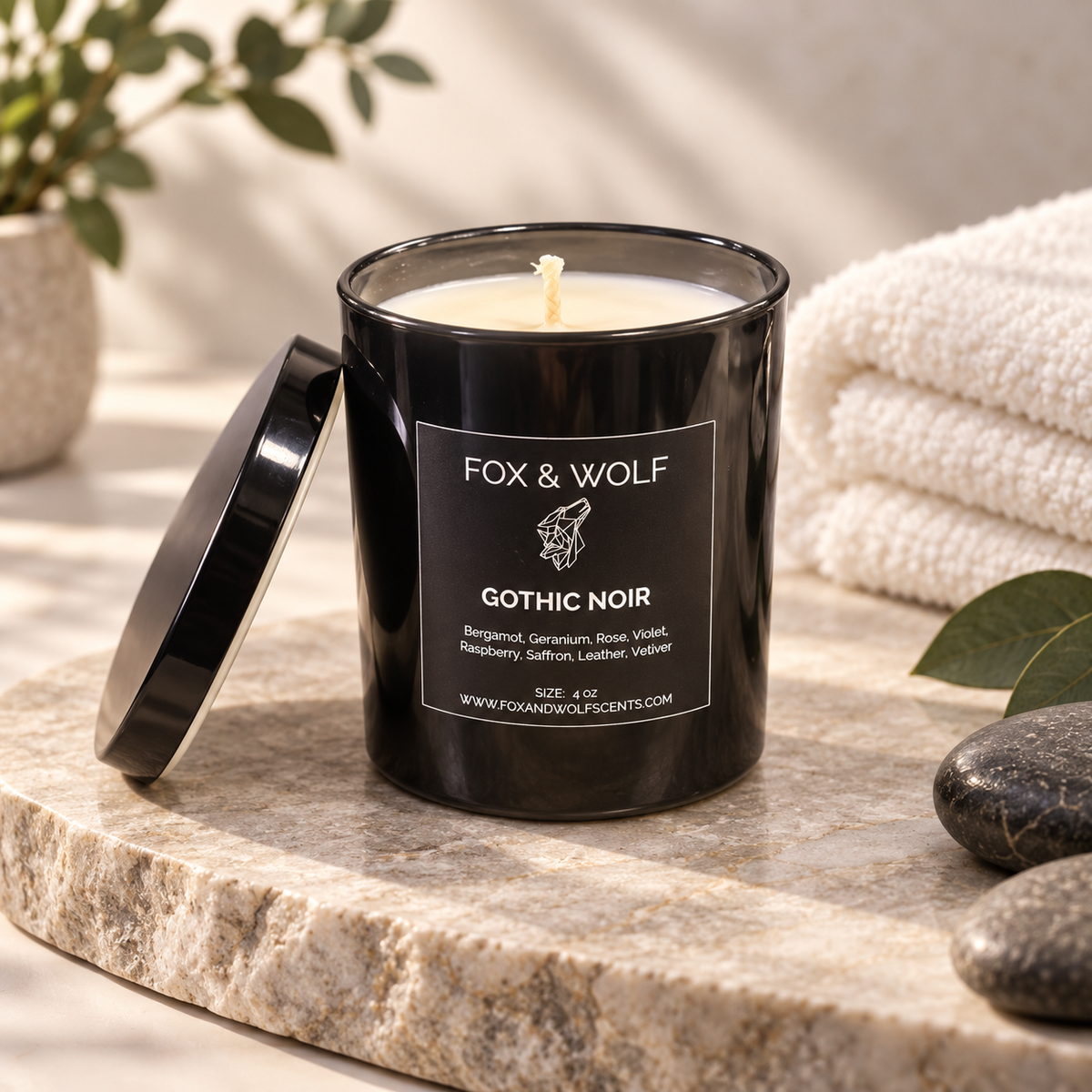 Rose, Leather & Saffron Scented Candle, 9 oz – Gothic Noir